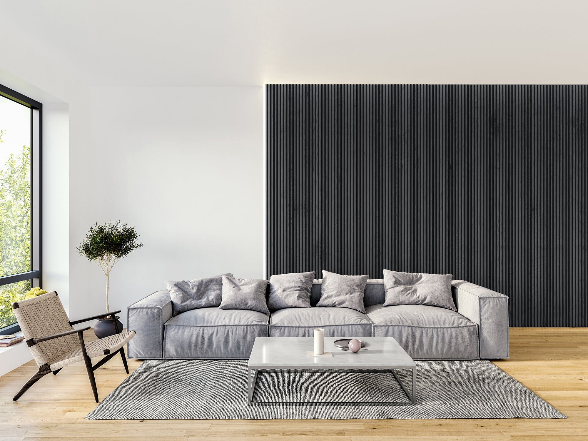 Modern Charcoal Black Panels MDF Slim Slats Wall Panel for Stylish